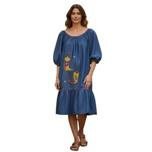 Vintage Appel Denim Western Boots Womens size Large MuuMuu House Coat Loungewear